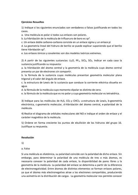 Enlace Químico Ejercicios Resueltos Ejercicios Resueltos Indique Si