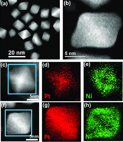 A ADF STEM Image Of PtNi Octahedra At 230 C B Atomic Resolution