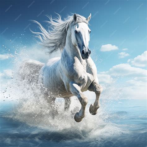 Premium Photo | Horse running at the beach through water 3D illustration