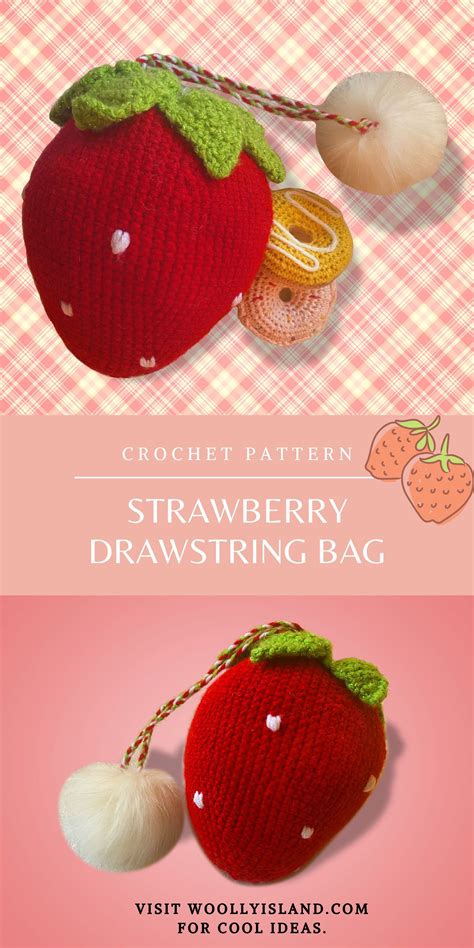 Crochet Strawberry Drawstring Bag Pattern Drawstring Bag Personal Pouch