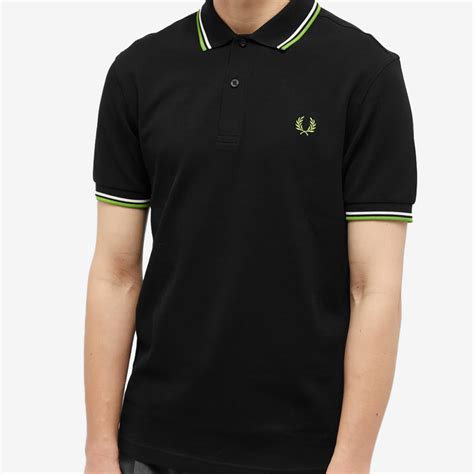 Fred Perry Slim Fit Twin Tipped Polo Black Ecru And Kiwi End