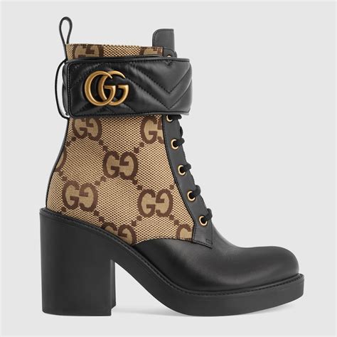 Women S Boot With Double G In Camel And Ebony Canvas GUCCI US