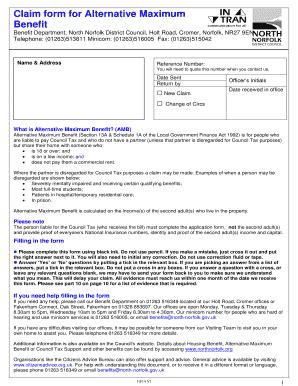 Fillable Online North Norfolk Gov Claim Form For Alternative Maximum