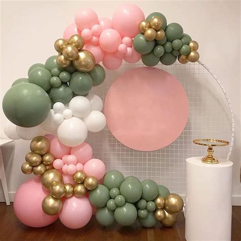 144pcs Retro Olive Green Macaron Pink Balloon Garland Arch Kit Backdrop