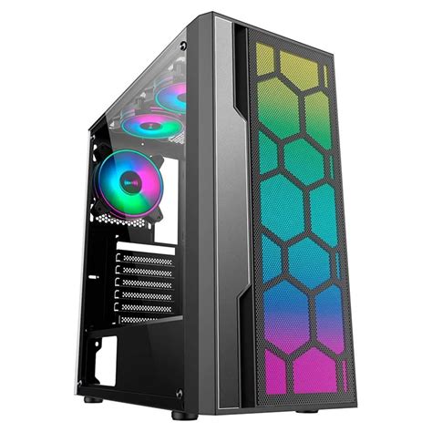 Gabinete Gamer Mancer Crusader Mid Tower Lateral Vidro Fan Preto