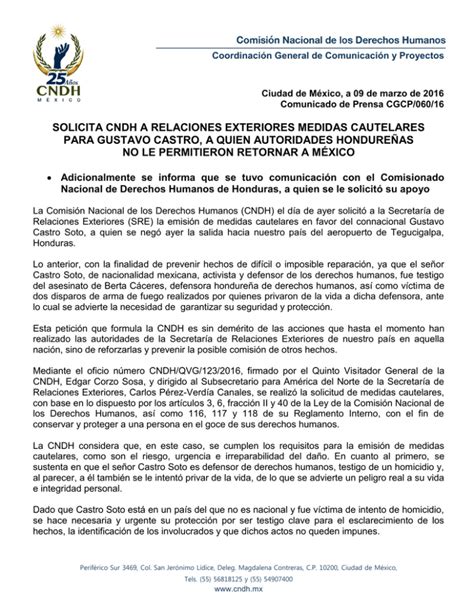 Solicita Cndh A Relaciones Exteriores Medidas Cautelares Para