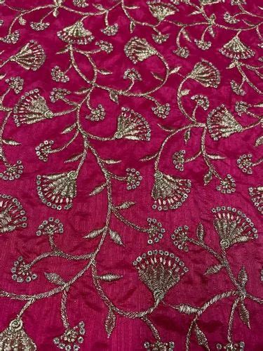 Pink Floral Embroidered Semi Dupion Silk Fabric At Rs Dupion