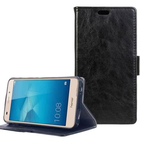 Erdong Étuis en cuir Pour Huawei Honor 5C Housse de Noir Crazy Horse