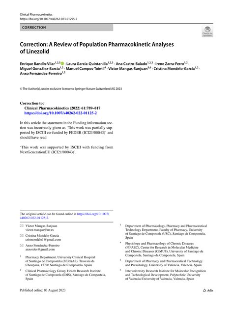 PDF Correction A Review Of Population Pharmacokinetic Analyses Of