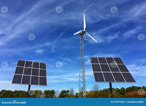 Solar Panels And Wind Energy Turbine Power Station Stock Image Image