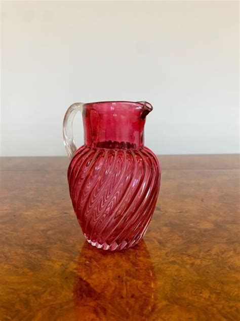 Antique Unusual Antique Victorian Quality Cranberry Glass Jug