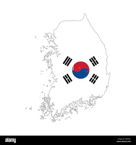 South Korea country silhouette with flag on background on white Stock ...