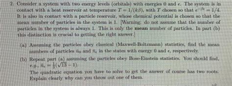 Solved 2 Consider A System With Two Energy Levels Chegg