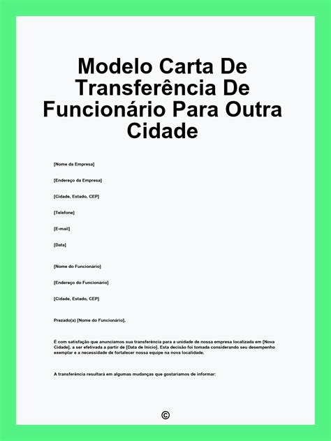 Modelo Carta De Transferência De Funcionário Para Outra Cidade