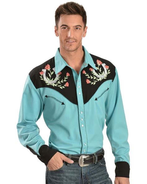 Scully Men S Copper Embroidered Gunfighter Long Sleeve Western Shirt