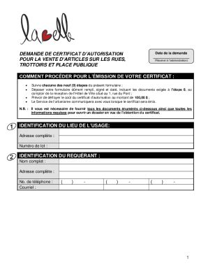 Fillable Online Demande De Certificat D Autorisation Pour La Vente D