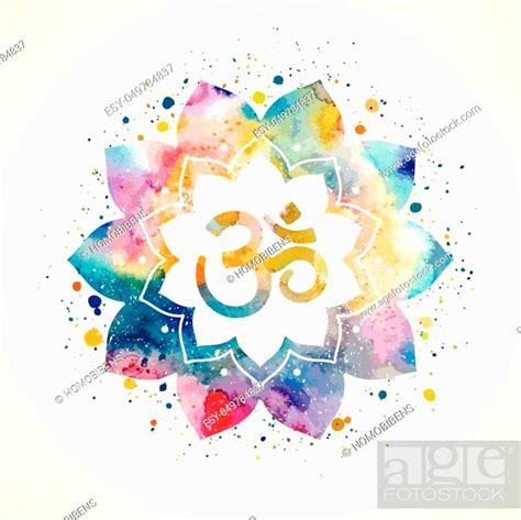 Om Sign In Lotus Flower Rainbow Watercolor Texture And Splash Stock