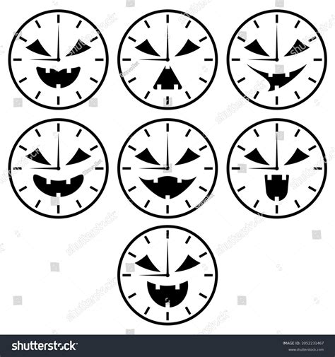 Cartoon Halloween Clock Scary Face Black Stock Vector Royalty Free