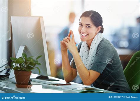 Happy Business Woman And Thinking In Office With Computer And Paper For Creative Career As