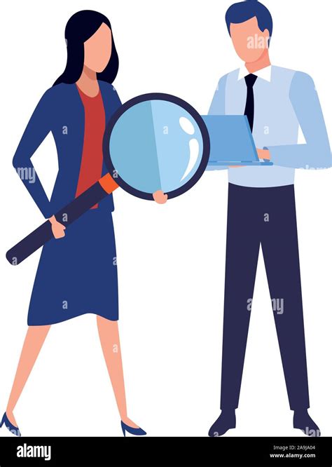 Avatar Businessman And Businesswoman Holding A Big Magnifying Glass