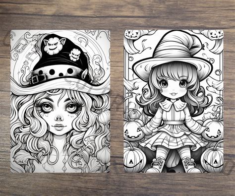 Halloween Witches Coloring Book Pages Adult Coloring Book Etsy