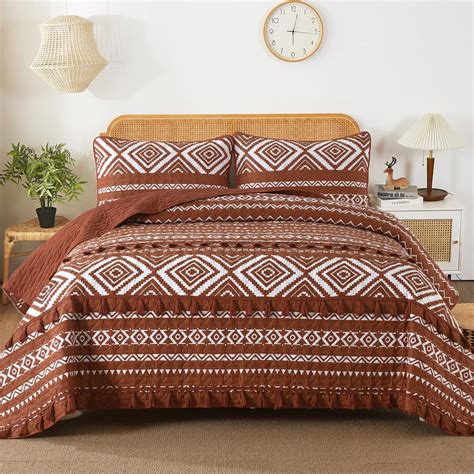 Amazon Djy Boho Tassel Quilt Set Queen Pieces Burnt Orange