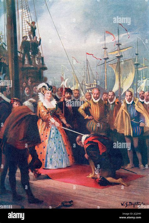 Queen Elizabeth I Knighting Sir Francis Drake On Board The Golden Hind