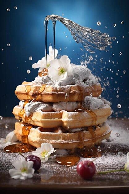 Premium AI Image | a stack of waffles with syrup and syrup on top.