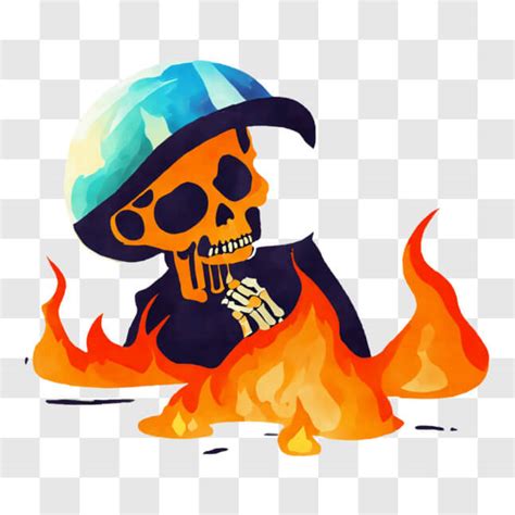 Download Cartoon Skeleton On Fire Humorous Artwork Png Online