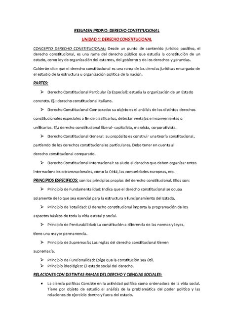 Resumen Propio Resumen Propio Derecho Constitucional Unidad 1 Derecho Constitucional