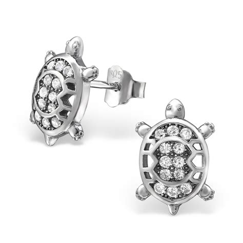 Boucles D Oreilles Tortue Argent Zircon Bijoux Enfants Boucles D