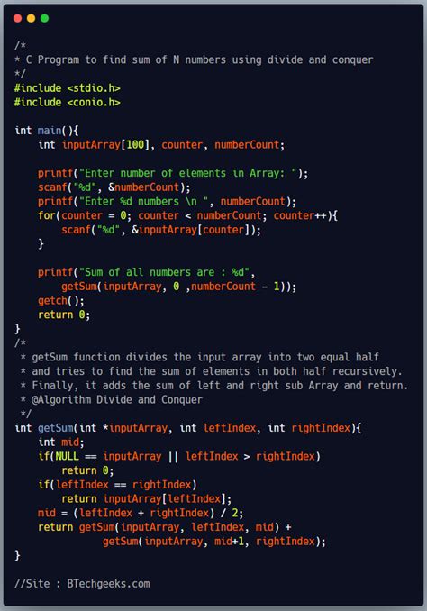 C Program To Find Sum Of Array Elements Using Recursion Btech Geeks