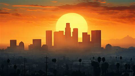 Sunrise silhouette of downtown LA buildings 27104989 Stock Photo at ...