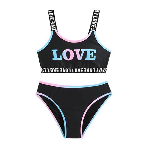 WOYY Big Girls Bikini Swimsuit Letter Print Sports Swimwear Bathing Suit Piece Walmart