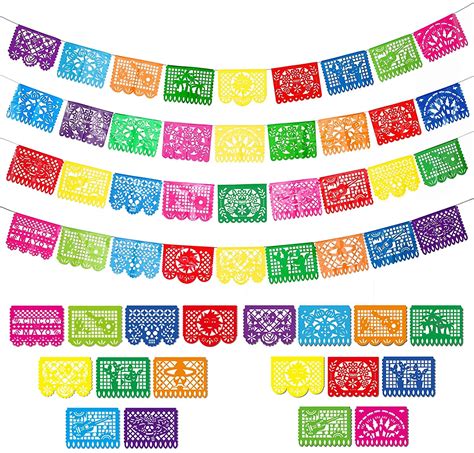 4 Packs Mexican Party Banners Large Plastic Papel Picado Banner Fiesta Plastic Banners 4