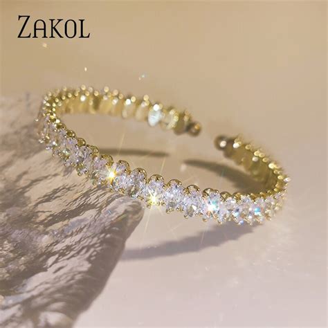 Zakol Fashion Oval Cubic Zirconia Cuff Bracelet Bangles Gold Color