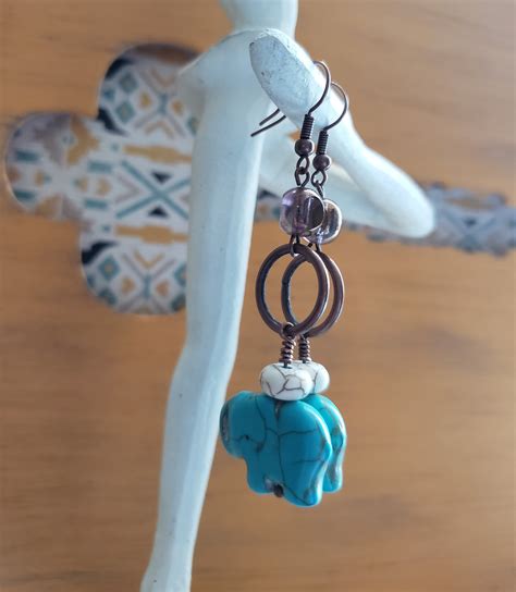 Turquoise Elephant Earrings Howlite Turquoise Elephant Ivory Etsy