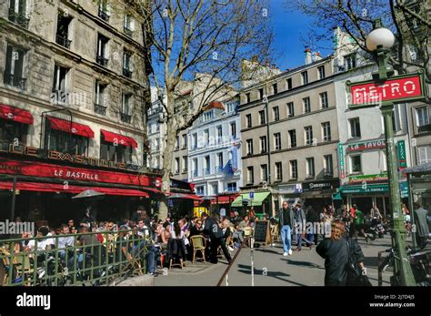 paris france busy street scene place de la bastille rue de la