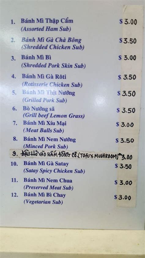 Menu At Banh Mi Que Huong Restaurant Toronto