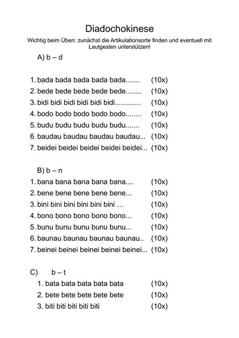 Diadochokinese Wechsel Des Artikulationsorts Auf B