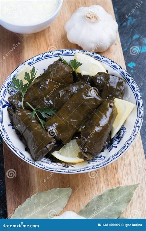 Stuffed grape leaves stock image. Image of cuisine, leaves - 138155609