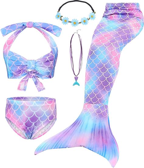 AmzBarley Traje de baño de sirena para niñas conjunto de bikini de