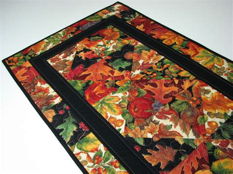 Quilted Table Runner Autumn Patchwork Table Runner Scattered Leaves