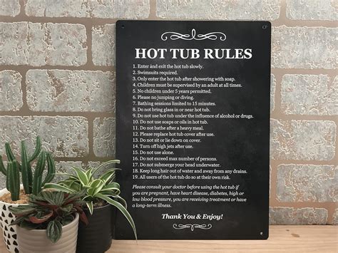 Hot Tub Rules Black White Sign For Outdoor Use With A List Of Health And Safety Points About