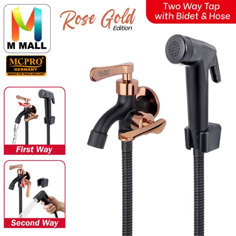 Mcpro Stainless Steel Light Rose Gold Black Two Way Tap With Bidet