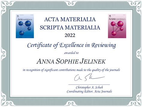 Outstanding Reviewer Award For Anna Sophie Jelinek