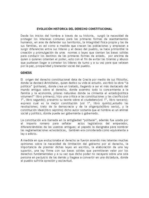 EvoluciÓn Historica Del Derecho Constitucional Constitución Democracia