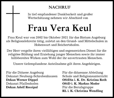 Traueranzeigen Von Vera Keul Augsburger Allgemeine Zeitung