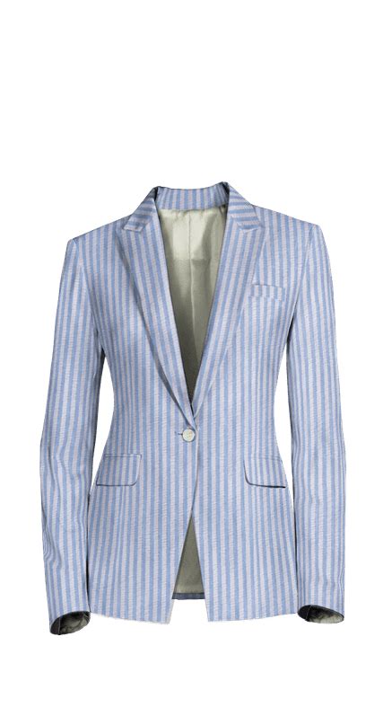 Light Blue Seersucker One Button Flared Skirt Suit With Peak Lapels