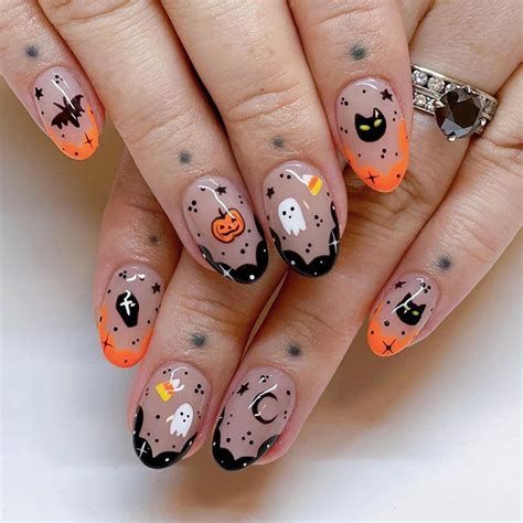 Amazon Pcs Halloween Decorations Press On Nails Short Almond Shanrun Nude Pink Fake